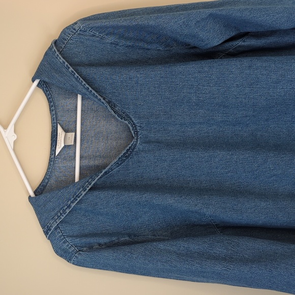 CJ Banks Embroidered Long Sleeve Denim Over Shirt 1X Blue - Picture 5 of 14